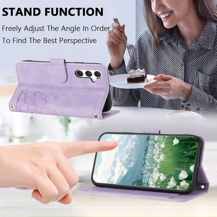 For Samsung Galaxy S25 5G Tulips Embossed Leather Phone Case with Lanyard(Purple) - Galaxy S25 5G Cases by buy2fix | Online Shopping UK | buy2fix