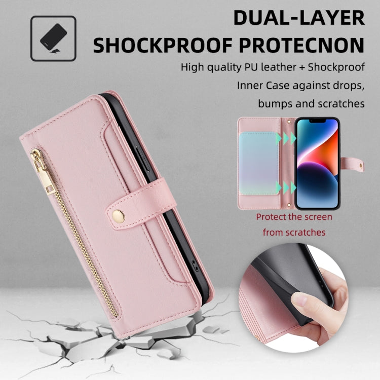 For Samsung Galaxy S25+ 5G Sheep Texture Cross-body Zipper Wallet Leather Phone Case(Pink) - Galaxy S25+ 5G Cases by buy2fix | Online Shopping UK | buy2fix