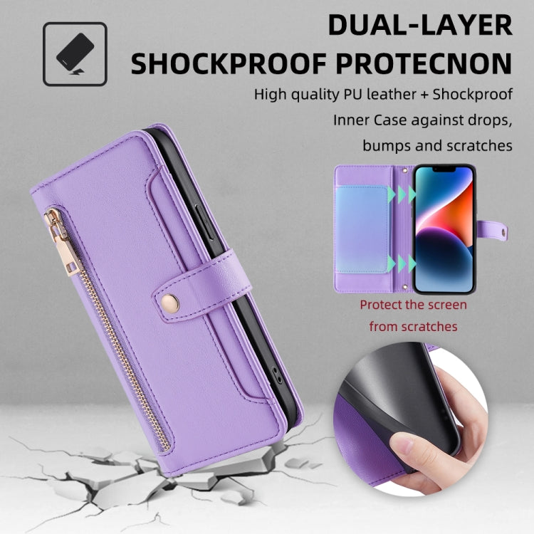 For Samsung Galaxy S25+ 5G Sheep Texture Cross-body Zipper Wallet Leather Phone Case(Purple) - Galaxy S25+ 5G Cases by buy2fix | Online Shopping UK | buy2fix