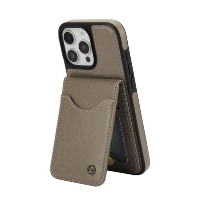 For iPhone 16 Pro Max AwQuer Vertical Flip Card Bag Holder Leather Phone Case(Grey) - iPhone 16 Pro Max Cases by Awquer | Online Shopping UK | buy2fix