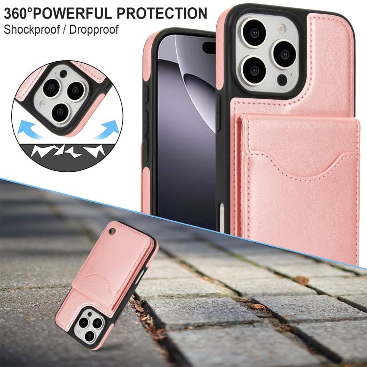 For iPhone 16 Pro Max AwQuer Vertical Flip Card Bag Holder Leather Phone Case(Rose Gold) - iPhone 16 Pro Max Cases by Awquer | Online Shopping UK | buy2fix