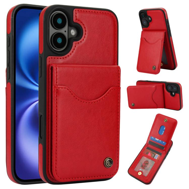 For iPhone 16 Plus AwQuer Vertical Flip Card Bag Holder Leather Phone Case(Red) - iPhone 16 Plus Cases by Awquer | Online Shopping UK | buy2fix