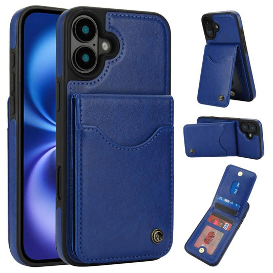 For iPhone 16 Plus AwQuer Vertical Flip Card Bag Holder Leather Phone Case(Blue) - iPhone 16 Plus Cases by Awquer | Online Shopping UK | buy2fix