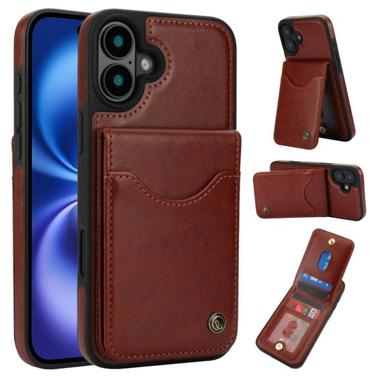 For iPhone 16 Plus AwQuer Vertical Flip Card Bag Holder Leather Phone Case(Brown) - iPhone 16 Plus Cases by Awquer | Online Shopping UK | buy2fix