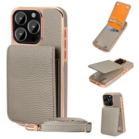 For iPhone 16 Pro VIETAO Litchi Texture Wallet PU Phone Case with Lanyard(Grey) - iPhone 16 Pro Cases by VIETAO | Online Shopping UK | buy2fix