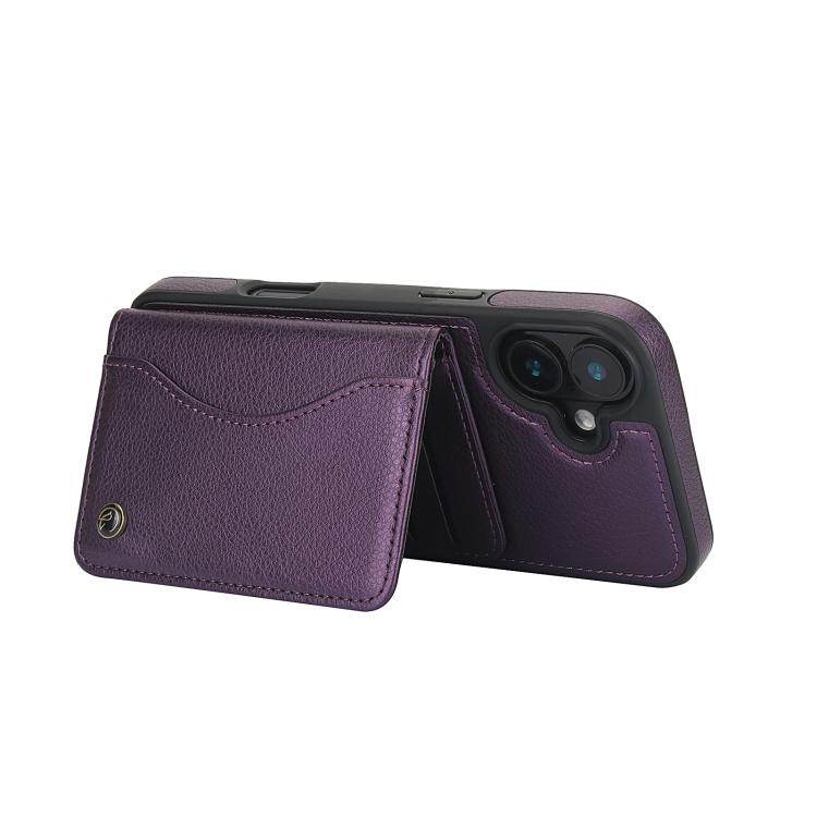 For iPhone 16 Plus AwQuer Horizontal Flip Card Bag Holder Leather Phone Case(Dark Purple) - iPhone 16 Plus Cases by Awquer | Online Shopping UK | buy2fix