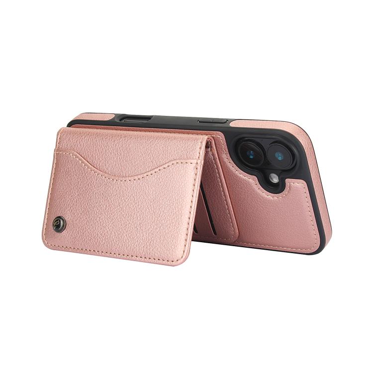 For iPhone 16 Plus AwQuer Horizontal Flip Card Bag Holder Leather Phone Case(Rose Gold) - iPhone 16 Plus Cases by Awquer | Online Shopping UK | buy2fix