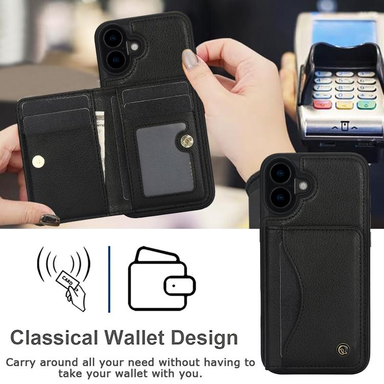 For iPhone 16 AwQuer Horizontal Flip Card Bag Holder Leather Phone Case(Black) - iPhone 16 Cases by Awquer | Online Shopping UK | buy2fix