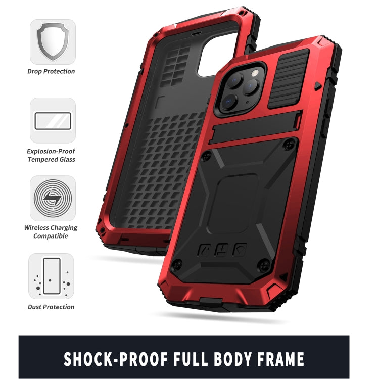 For iPhone 12 mini R-JUST Shockproof Waterproof Dust-proof Metal + Silicone Protective Case with Holder (Red) - iPhone 12 mini Cases by R-JUST | Online Shopping UK | buy2fix