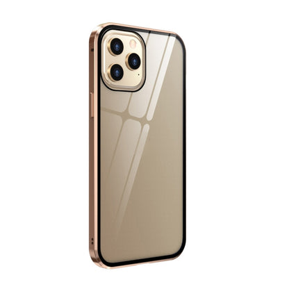 For iPhone 12 mini Double Sides Tempered Glass Magnetic Adsorption Metal Frame Anti-peep Screen Case (Gold) - iPhone 12 mini Cases by buy2fix | Online Shopping UK | buy2fix