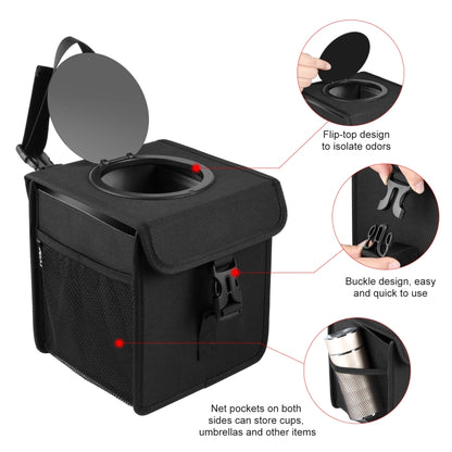 FUNADD Portable Folding Car Back Seat Hook Garbage Can Car Storage Box (Black) - Seat Accessories by FunAdd | Online Shopping UK | buy2fix