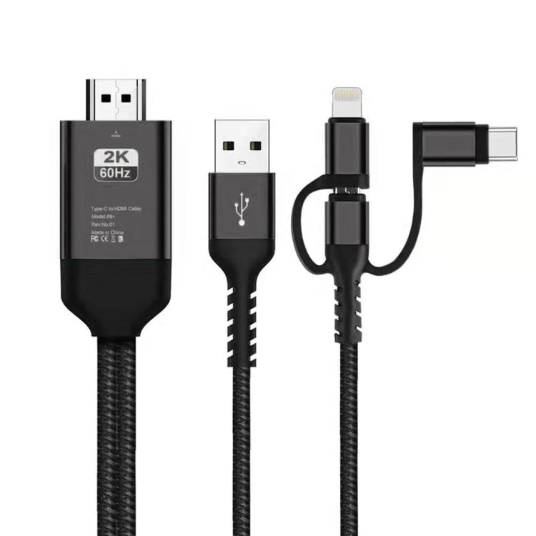 3 in 1 Micro USB + USB-C / Type-C + 8 Pin to HDMI HDTV Cable(Black) - Video & Audio Cable by buy2fix | Online Shopping UK | buy2fix