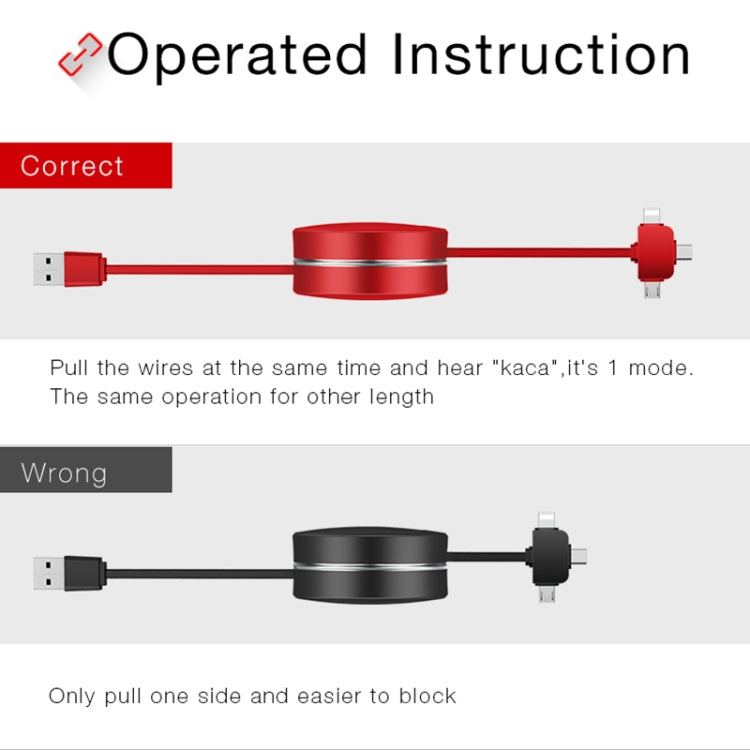 CAFELE 3 In 1 8 Pin + Type-C / USB-C + Micro USB Multi-function Scalable Charging Cable, Length: 1m (Red) - Multifunction Cable by CAFELE | Online Shopping UK | buy2fix