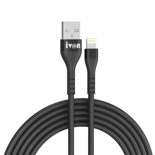 IVON CA92 2.4A Max USB to 8 Pin Rubber Fast Charging Data Cable, Length: 1.5m (Black) - Normal Style Cable by IVON | Online Shopping UK | buy2fix