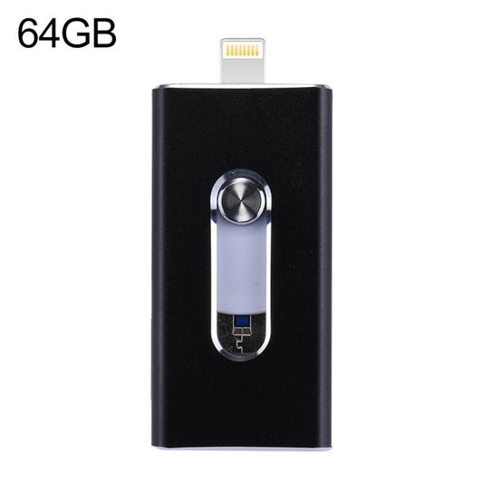 RQW-02 3 in 1 USB 2.0 & 8 Pin & Micro USB 64GB Flash Drive(Black) - U Disk & Card Reader by buy2fix | Online Shopping UK | buy2fix