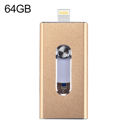 RQW-02 3 in 1 USB 2.0 & 8 Pin & Micro USB 64GB Flash Drive(Gold) - U Disk & Card Reader by buy2fix | Online Shopping UK | buy2fix