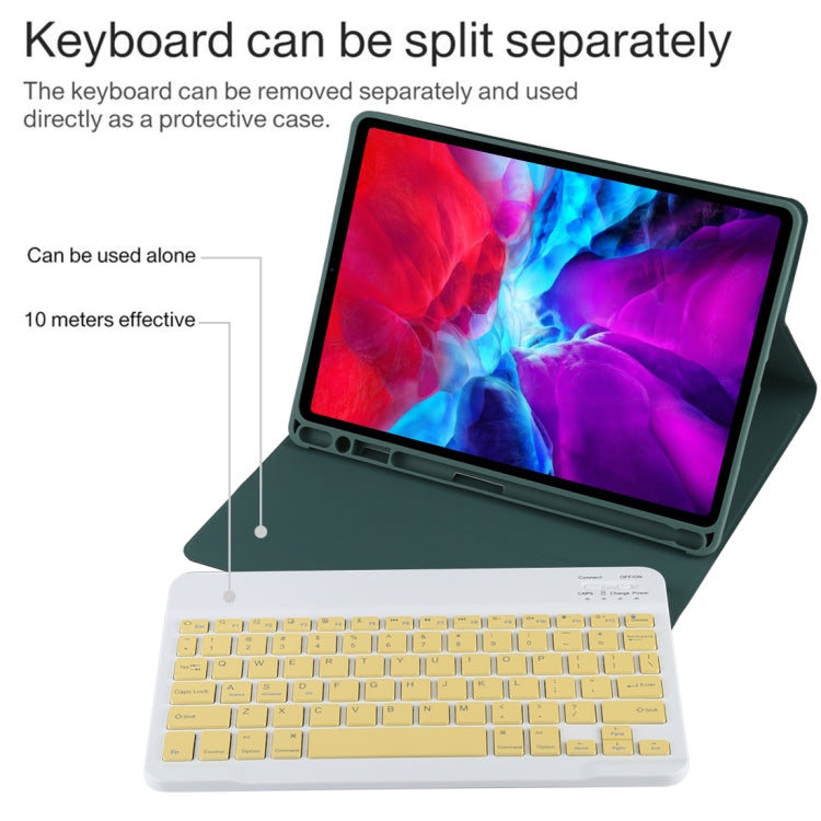 TG11B Detachable Bluetooth Yellow Keyboard + Microfiber Leather Tablet Case for iPad Pro 11 inch (2020), with Pen Slot & Holder (Dark Green) - For iPad Pro by buy2fix | Online Shopping UK | buy2fix