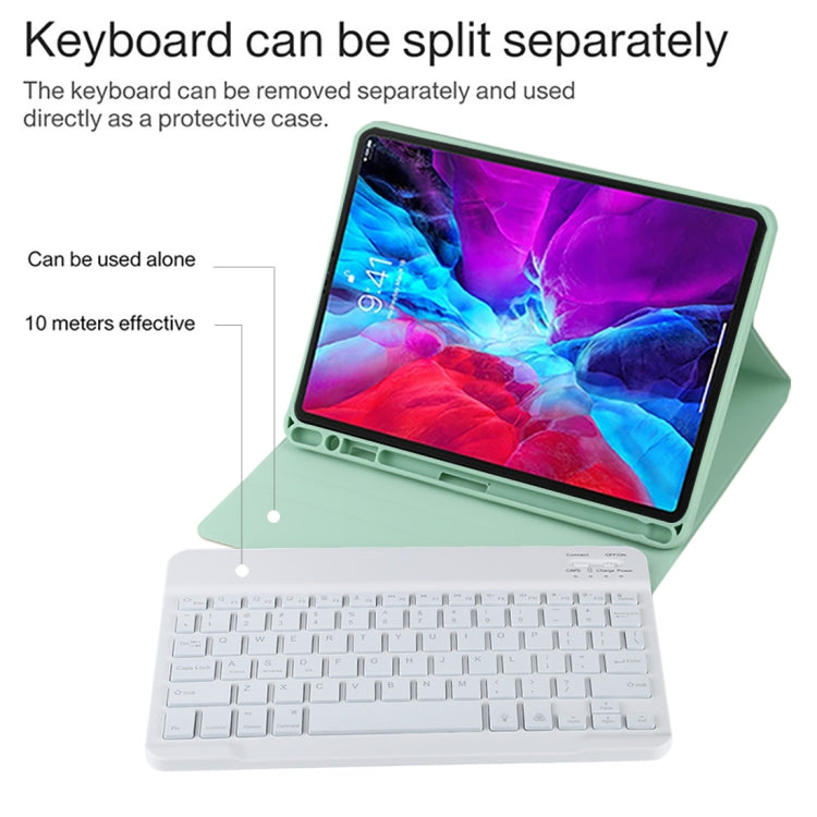 TG11BS Detachable Bluetooth White Keyboard Microfiber Leather Tablet Case for iPad Pro 11 inch (2020), with Backlight & Pen Slot & Holder (Green) - For iPad Pro by buy2fix | Online Shopping UK | buy2fix