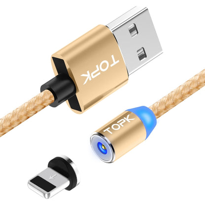 TOPK AM23 2m 2.4A Max USB to 8 Pin Nylon Braided Magnetic Charging Cable with LED Indicator(Gold) - Charging Cable & Head by TOPK | Online Shopping UK | buy2fix