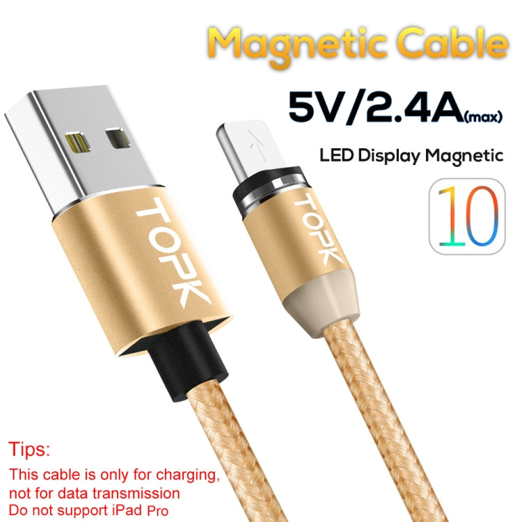 TOPK AM23 2m 2.4A Max USB to 8 Pin Nylon Braided Magnetic Charging Cable with LED Indicator(Gold) - Charging Cable & Head by TOPK | Online Shopping UK | buy2fix