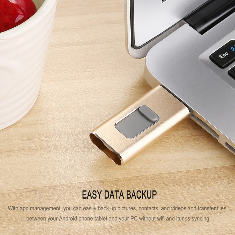 Richwell 3 in 1 128G Type-C + 8 Pin + USB 3.0 Metal Push-pull Flash Disk with OTG Function(Gold) - U Disk & Card Reader by Richwell | Online Shopping UK | buy2fix