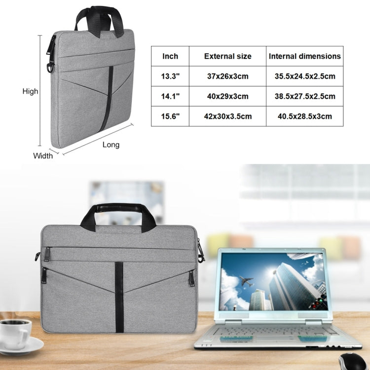 13.3 inch Breathable Wear-resistant Fashion Business Shoulder Handheld Zipper Laptop Bag with Shoulder Strap (Light Grey) - 13.3 inch by buy2fix | Online Shopping UK | buy2fix