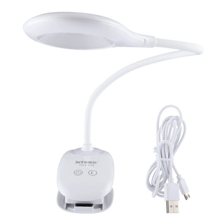 TGX-770 3-grade Brightness Touch Dimmer LED Desk Lamp, 28 LEDs Flexible Goose Neck Hollow Ring Design Eye Protection Light with Clip & Small Night Light Function - Desk Lamps by buy2fix | Online Shopping UK | buy2fix