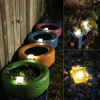 Solar Powered Square Tempered Glass Outdoor LED Buried Light Garden Decoration Lamp IP55 Waterproof，Size: 7 x 7 x 5cm (Warm White) - Buried Lights by buy2fix | Online Shopping UK | buy2fix