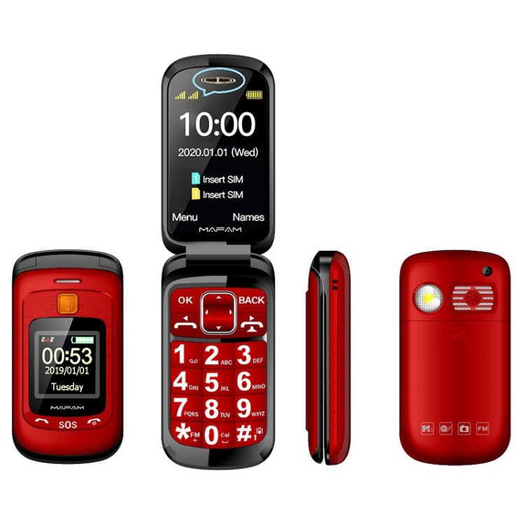 Mafam F899 Flip Phone, 2.4 inch, 32MB+32MB, Support FM, SOS, GSM, Family Number, Big Keys, Dual SIM(Red) - Others by buy2fix | Online Shopping UK | buy2fix