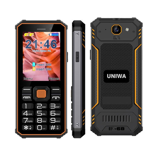 UNIWA S2 IP68 Rugged Keypad Phone, 2.4 inch Mediatek MT6261, 2500mAh Battery, 21 Keys, Network: 2G (Black+Orange) - UNIWA by UNIWA | Online Shopping UK | buy2fix