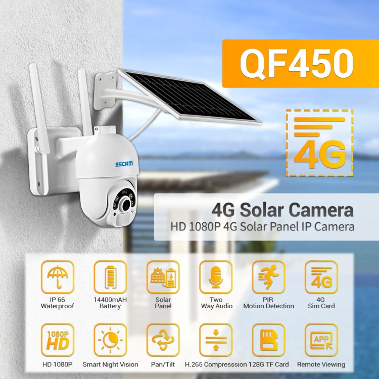 ESCAM QF450 HD 1080P 4G AU Version Solar Powered IP Camera without Memory, Support Two-way Audio & PIR Motion Detection & Night Vision & TF Card - Dome Camera by ESCAM | Online Shopping UK | buy2fix