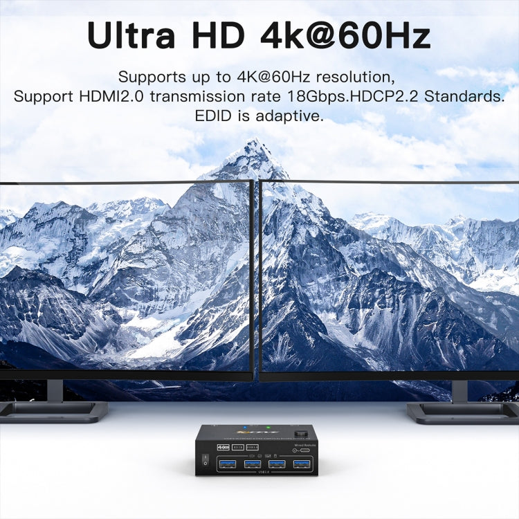 KC-KVM202AS 4K 60HZ USB3.0 HDMI Dual Display KVM Switcher Support EDID Analog Lock Screen - Switch by buy2fix | Online Shopping UK | buy2fix