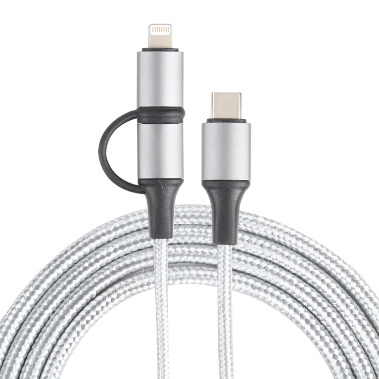 XF-45 2 in 1 3A USB-C / Type-C to USB-C / Type-C + 8 Pin Fast Charging Braided Data Cable, Cable Length: 1m (Silver) - Multifunction Cable by buy2fix | Online Shopping UK | buy2fix