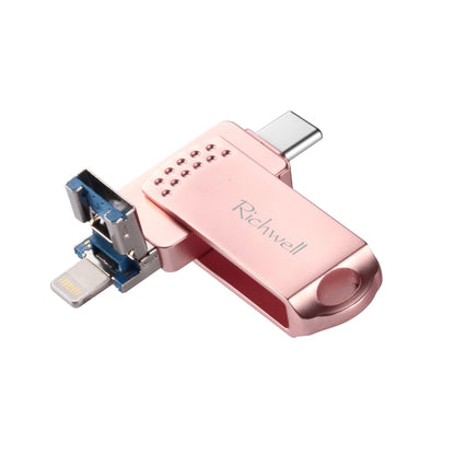 Richwell 128G Type-C + 8 Pin + USB 3.0 Metal Flash Disk with OTG Function(Rose Gold) - U Disk & Card Reader by Richwell | Online Shopping UK | buy2fix