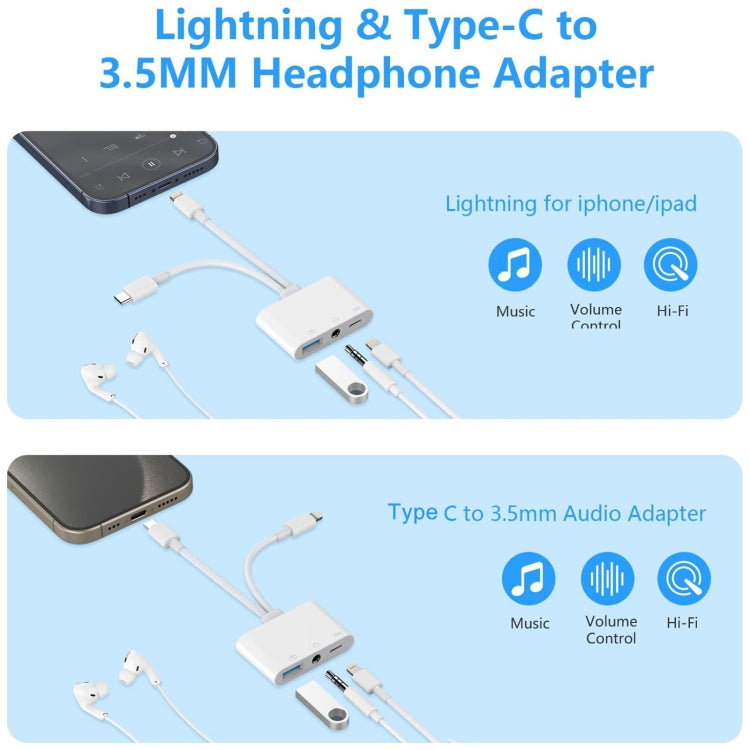 NK-109Pro USB-C/Type-C+8 Pin to USB+3.5mm+USB-C/Type-C Multifunctional Audio Adapter - Converter & Adapter by buy2fix | Online Shopping UK | buy2fix