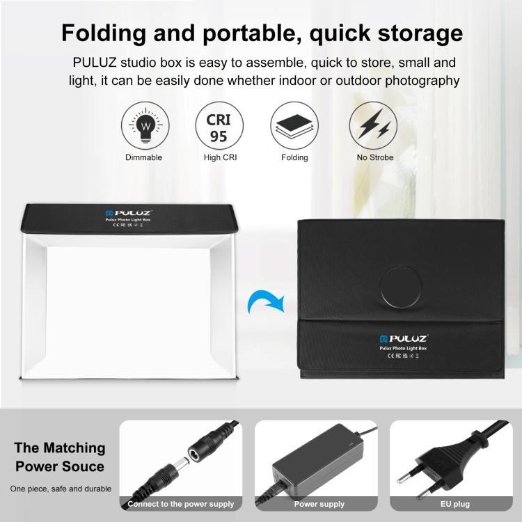 PULUZ Photo Studio Light Box Portable 60 x 40cm Cuboid Photography Studio Tent Kit with 4 Color Backdrops (EU Plug) -  by PULUZ | Online Shopping UK | buy2fix