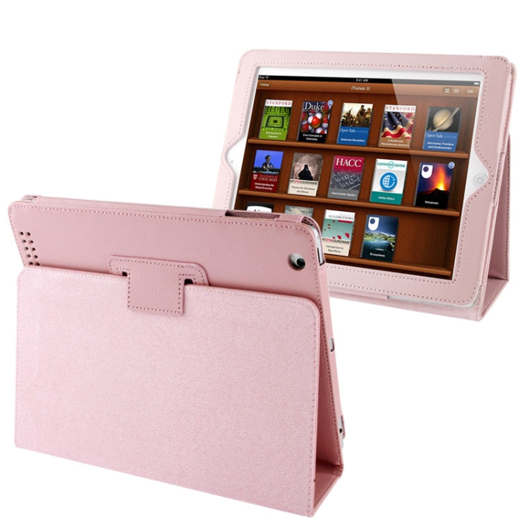 High Quality Litchi Texture Folding Leather with Sleep / Wake-up & Holder Function for iPad 2 / iPad 3 / iPad 4(Pink) - iPad 4 & 3 & 2 Cases by buy2fix | Online Shopping UK | buy2fix