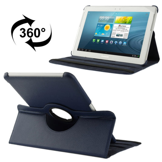 360 Degree Rotatable Litchi Texture Leather Case with Holder for Galaxy Tab 2 (10.1) / P5100(Dark Blue) - Other Galaxy Tab PC by buy2fix | Online Shopping UK | buy2fix