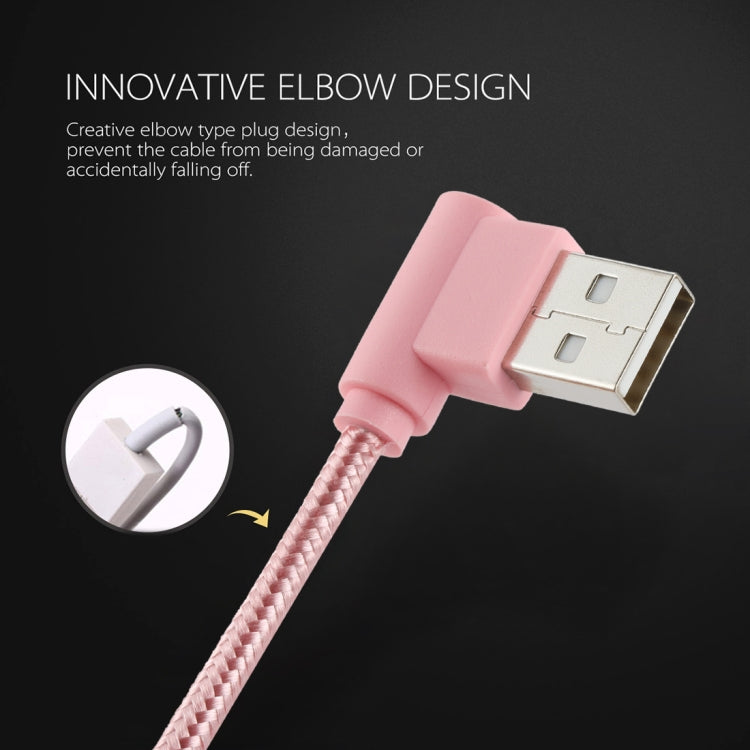 25cm USB to USB-C / Type-C Nylon Weave Style Double Elbow Charging Cable(Pink) - USB-C & Type-C Cable by buy2fix | Online Shopping UK | buy2fix