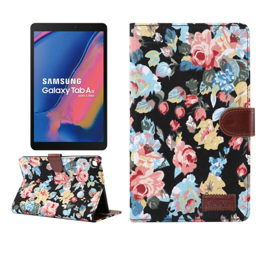 Flower Cloth Texture PC Horizontal Flip Leather Protective Case for Galaxy Tab A 8 (2019) P200 / P205  , with Holder & Card Slots & Wallet & Photo Frame(Black) - Tab A 8.0 & S Pen (2019) P200/P205 by buy2fix | Online Shopping UK | buy2fix