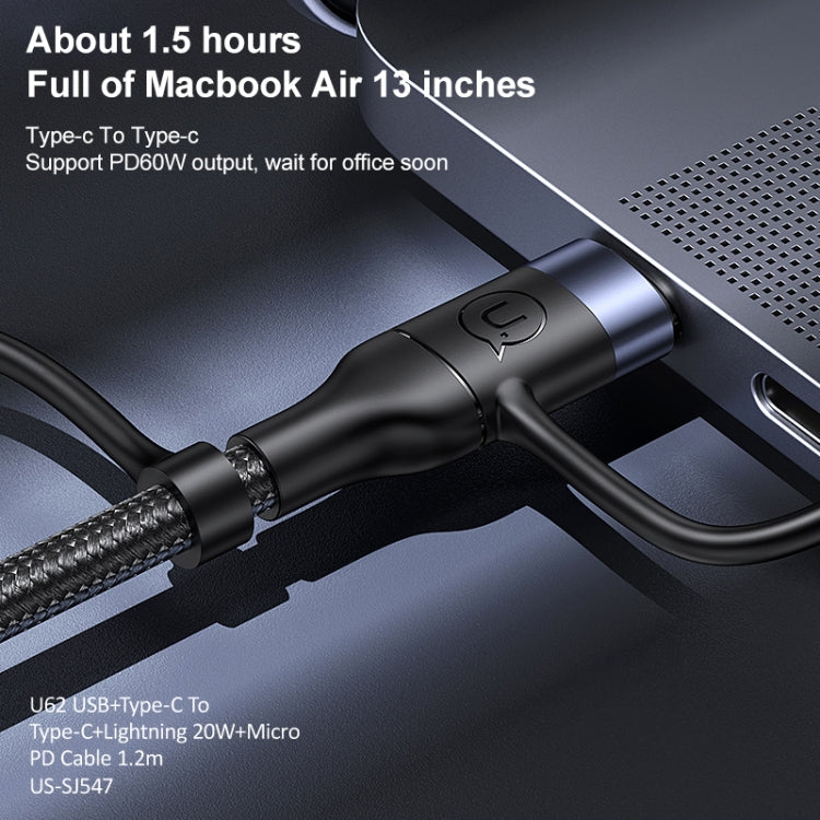 USAMS US-SJ547 U62 USB + Type-C / USB-C toType-C / USB-C + 8 Pin + Micro Aluminum Alloy PD Fast Charging Data Cable, Length: 1.2m(Black) - Multifunction Cable by USAMS | Online Shopping UK | buy2fix