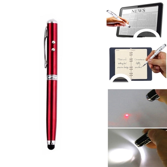 At-16 4 in 1 Mobile Phone Tablet Universal Handwriting Touch Screen Pen with Common Writing Pen & Red Laser & LED Light Function(Red) - Stylus Pen by buy2fix | Online Shopping UK | buy2fix