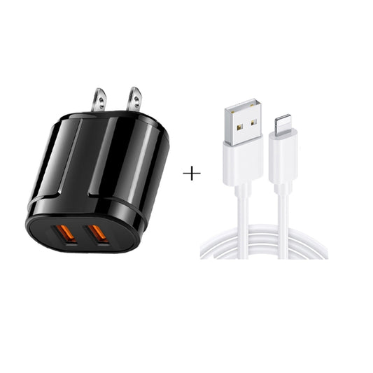 Dual USB Portable Travel Charger + 1 Meter USB to 8 Pin Data Cable, US Plug(Black) - Normal Style Cable by buy2fix | Online Shopping UK | buy2fix