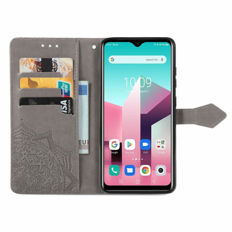 For Blackview A80 Pro Mandala Flower Embossed Horizontal Flip Leather Case with Holder & Three Card Slots & Wallet & Lanyard(Grey) - More Brand by buy2fix | Online Shopping UK | buy2fix