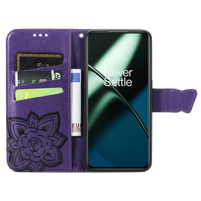 For OnePlus 11 Butterfly Love Flower Embossed Flip Leather Phone Case(Dark Purple) - OnePlus Cases by buy2fix | Online Shopping UK | buy2fix