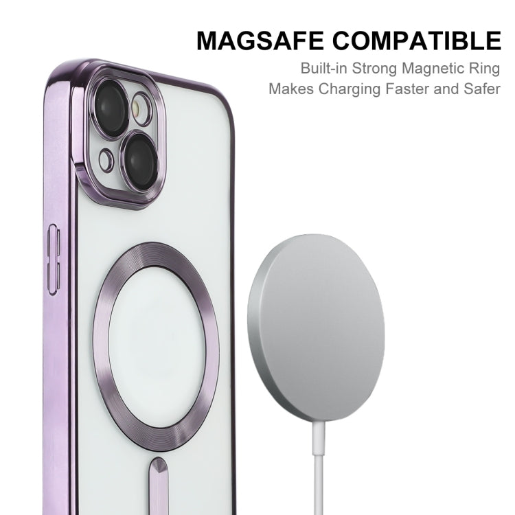 For iPhone 14 ENKAY Electroplated MagSafe Shockproof TPU Phone Case with Lens Film(Purple) - iPhone 14 Cases by ENKAY | Online Shopping UK | buy2fix
