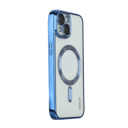 For iPhone 14 Plus ENKAY Electroplated MagSafe Shockproof TPU Phone Case with Lens Film(Dark Blue) - iPhone 14 Plus Cases by ENKAY | Online Shopping UK | buy2fix