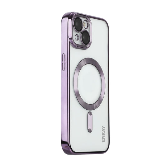 For iPhone 14 Plus ENKAY Electroplated MagSafe Shockproof TPU Phone Case with Lens Film(Purple) - iPhone 14 Plus Cases by ENKAY | Online Shopping UK | buy2fix