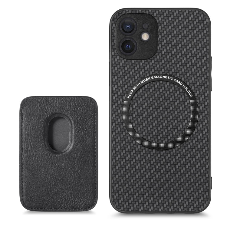 For iPhone 12 mini Carbon Fiber Leather Card Magsafe Magnetic Phone Case(Black) - iPhone 12 mini Cases by buy2fix | Online Shopping UK | buy2fix