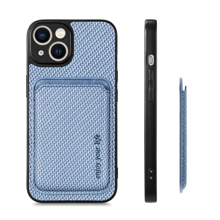 For iPhone 14 Pro Max Carbon Fiber Leather Card Magsafe Magnetic Phone Case(Blue) - iPhone 14 Pro Max Cases by buy2fix | Online Shopping UK | buy2fix